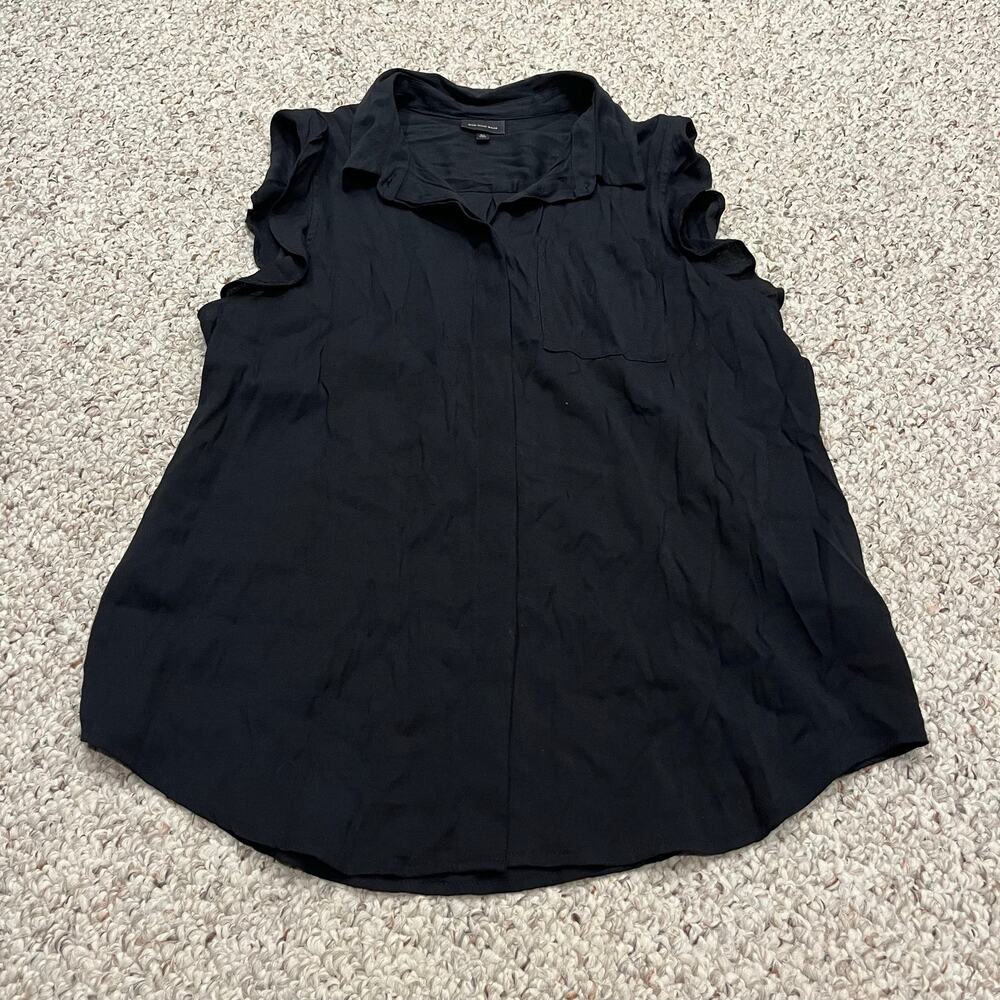 Who What Wear Button Front Sleeveless Ruffle Blouse XL Black Capsule Basic